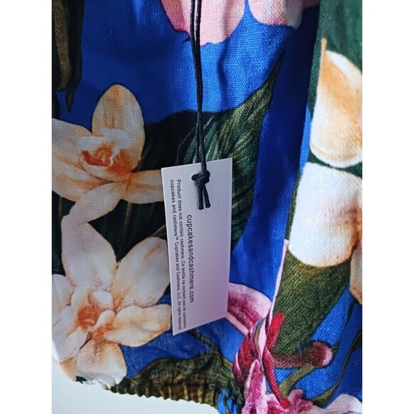 Cupcakes and Cashmere Floral Linen Blend Crop Top Puff Sleeve Blue Size XS NWT - Picture 5 of 7